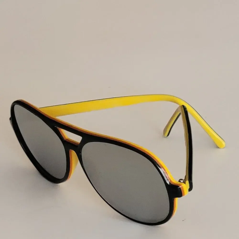 Vintage SKI OPTIKS Aviator Sunglasses Black Yellow Unisex Mirrored France Made